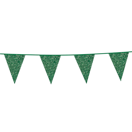 6 m. Vimpel med glitter gr&ouml;n XL flagga