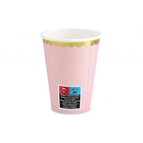 6 st Pappmuggar ljusrosa med guldkant 22cl 6 st Pappmuggar ljusrosa med guldkant 22cl