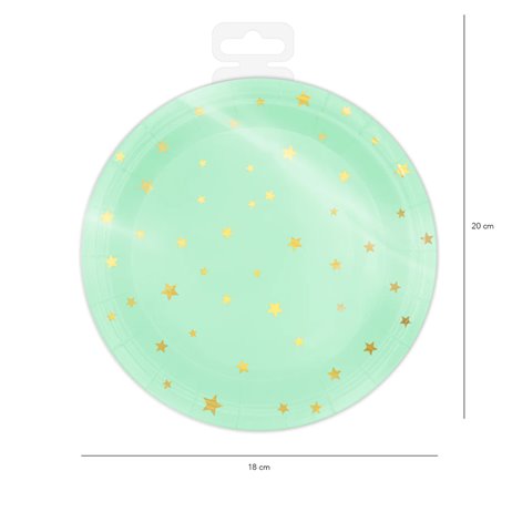 6 st Papp tallrikar Mintgrön med guld stjärna 18cm 6 st Papp tallrikar Mintgrön med guld stjärna 18cm
