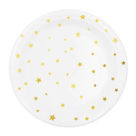 6 st Papp tallrikar Vit med guld stjärna 23cm 6 st Papp tallrikar Vit med guld stjärna 23cm