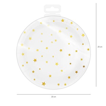 6 st Papp tallrikar Vit med guld stjärna 23cm 6 st Papp tallrikar Vit med guld stjärna 23cm