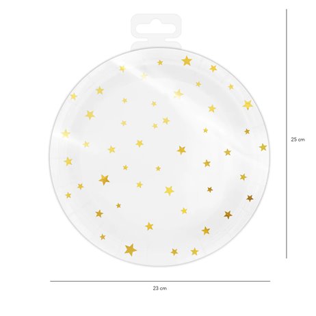 6 st Papp tallrikar Vit med guld stjärna 23cm 6 st Papp tallrikar Vit med guld stjärna 23cm