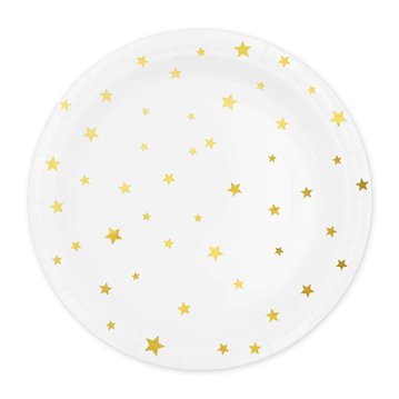 6 st Papp tallrikar Vit med guld stjärna 23cm 6 st Papp tallrikar Vit med guld stjärna 23cm