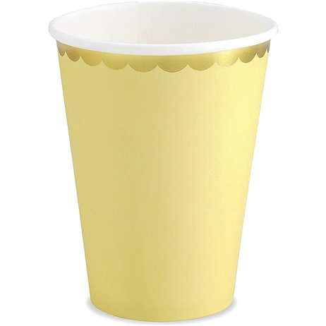 6 st Pappmuggar gul med guldkant 22cl 6 st Pappmuggar gul med guldkant 22cl