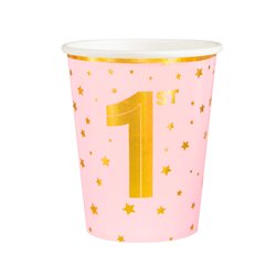 6 st Pappmuggar 1 år ljusrosa med guld stjärna 220 ml 6 st Pappmuggar 1 år ljusrosa med guld stjärna 220 ml