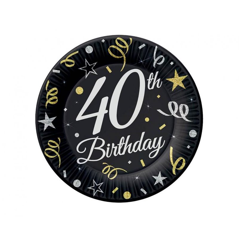 6 st Papp tallrikar 40 års Födelsedag - 18cm - Svart 6 st Papp tallrikar 40 års Födelsedag - 18cm - Svart