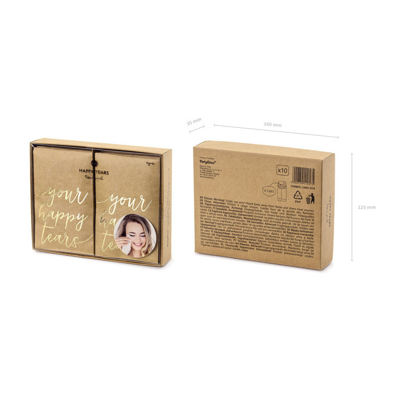 10 pk Happy Tears Lommetørklæder - Lommetørklædeholder med Guld skrift 10 pk Happy Tears Lommetørklæder - Lommetørklædeholder med Guld skrift