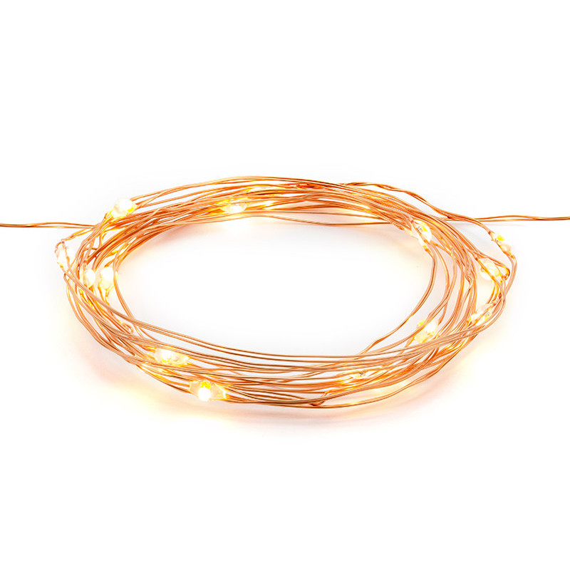1.90m. Dekorative LED Lys p&aring; Kobbertr&aring;d, Varm Hvid