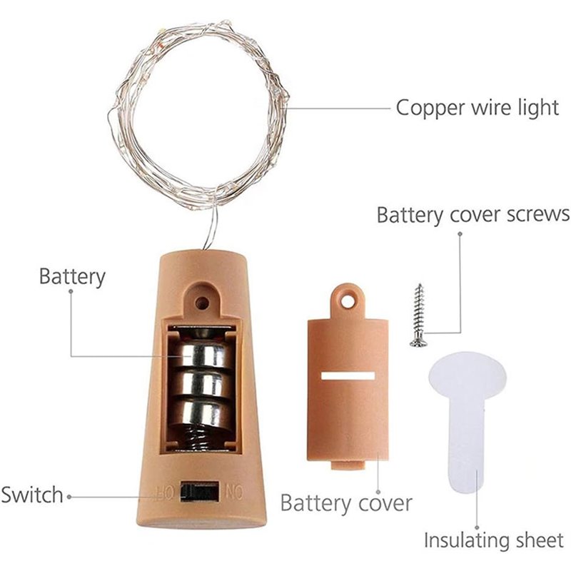 Flaskelys, LED-lys i Prop med 15 varme hvide lysdioder - Fleksibel og Batteridrevet Flaskelys, LED-lys i Prop med 15 varme hvide lysdioder - Fleksibel og Batteridrevet