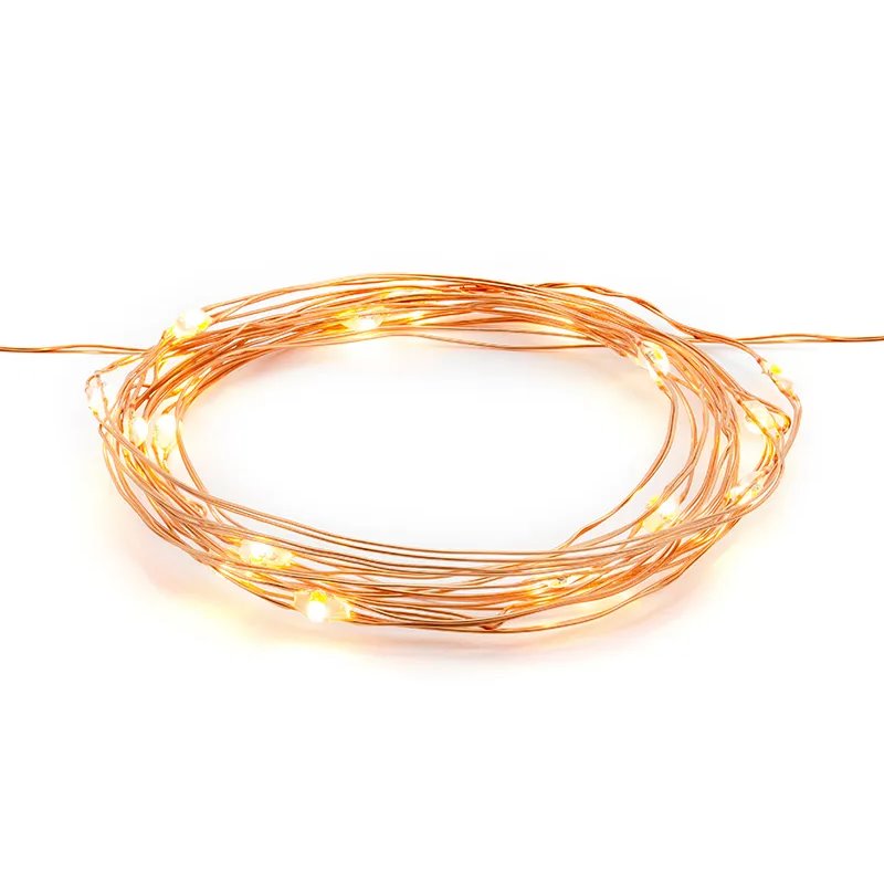 1.90m. Dekorative LED Lys p&aring; Kobbertr&aring;d, Varm Hvid