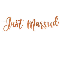 Br&ouml;llopsbanner - Just Married - Ros&eacute;guld 20 x 77 cm