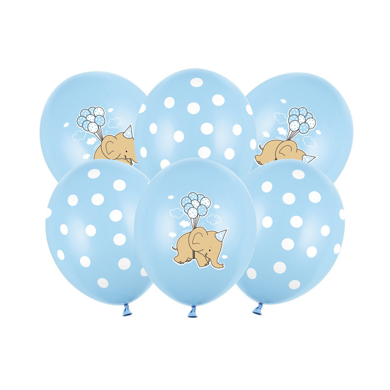 50 st. Ballonger Elefant Pastell Babyblå Mix - Dubbeltryckt Festdekoration för Barnkalas