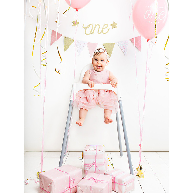 Vimpelgirlang rosa, vit & guld i papper 2 m