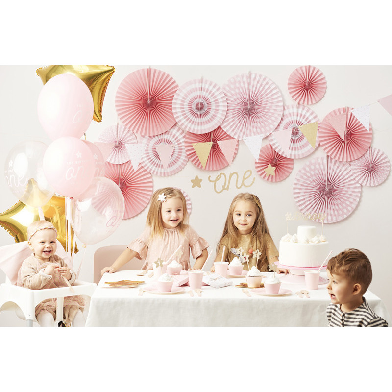 Vimpelgirlang rosa, vit & guld i papper 2 m
