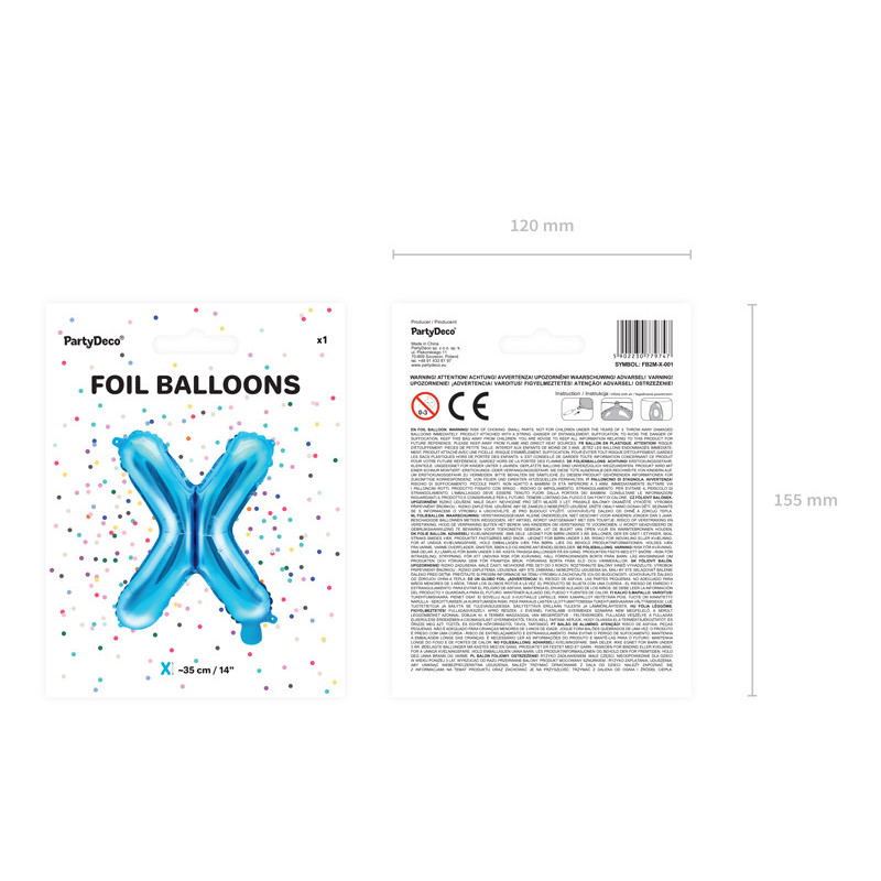 1 st. Folieballong i Metallisk Blå, Formad som Bokstaven 'X', 35cm