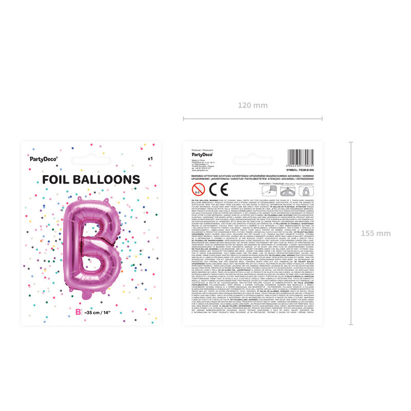 Hot pink B-bokstavsballong - ca 35 cm