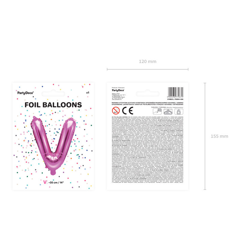 Hot pink V-bokstav ballong - ca 35 cm