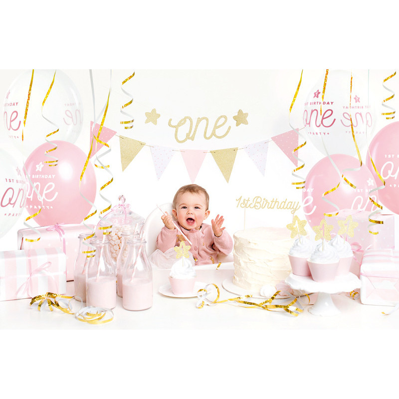 Dekorationsset 1 år vit, silver & babyblå 33 delar