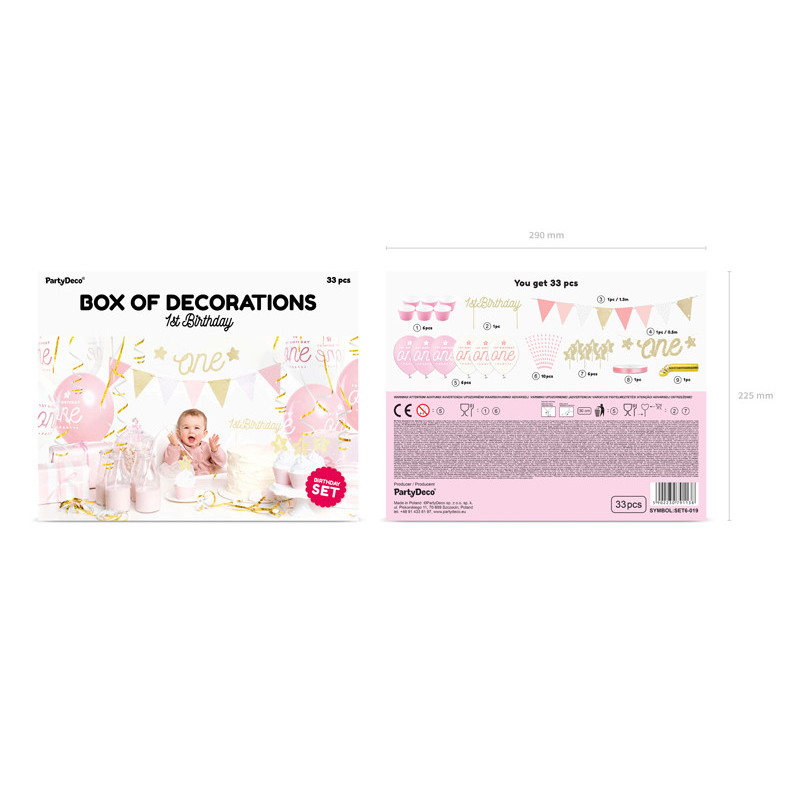 Dekorationsset 1 år vit, silver & babyblå 33 delar