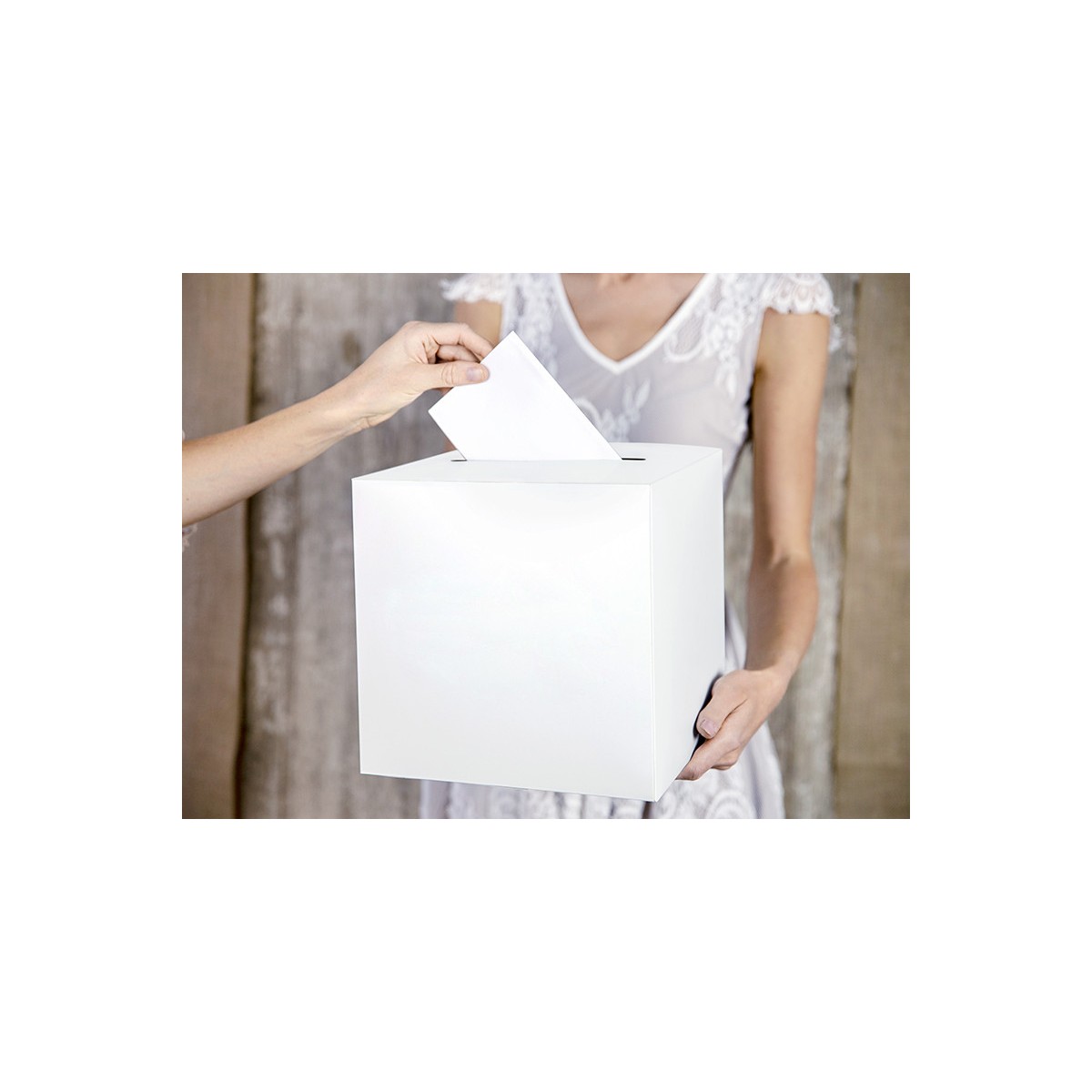 Bröllopskortlåda kremfärgad metalliskt papper 24 cm