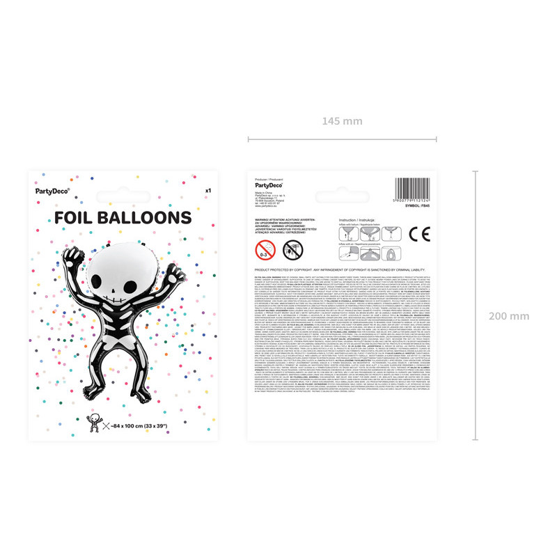 Folieballong Skelett Svart/Vit 84 x 100 cm