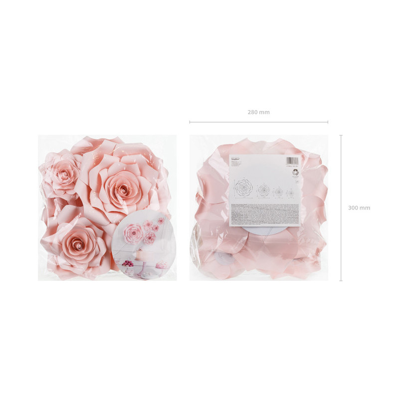 5 st. Rosa Pappersblommor för Bakgrund, Blandade Storlekar