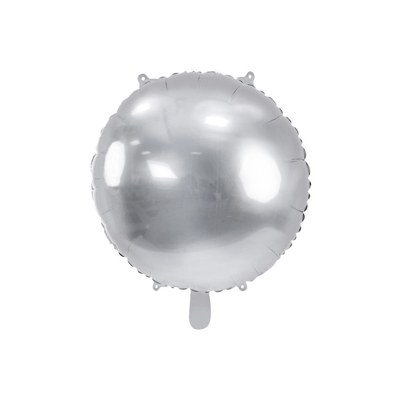 1 st. Silverfärgad rund folieballong, 59 cm före uppblåsning, inkl. sugrör, perfekt för festligheter