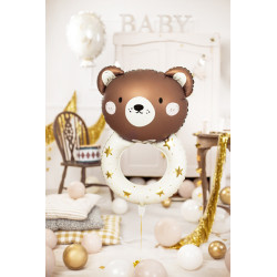 1 st. Färgglad folieballong nalle skallra, 61x88 cm för dop, födelsedag eller baby shower