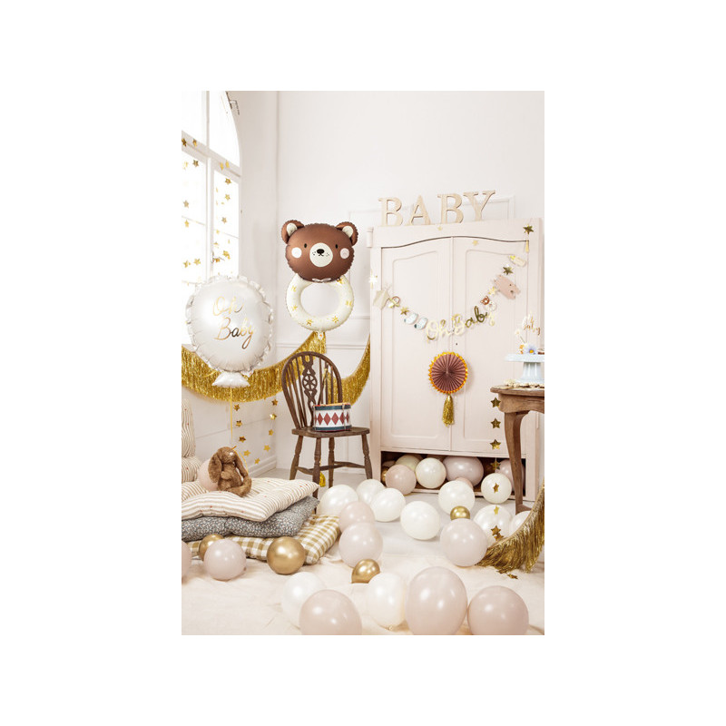 1 st. Färgglad folieballong nalle skallra, 61x88 cm för dop, födelsedag eller baby shower