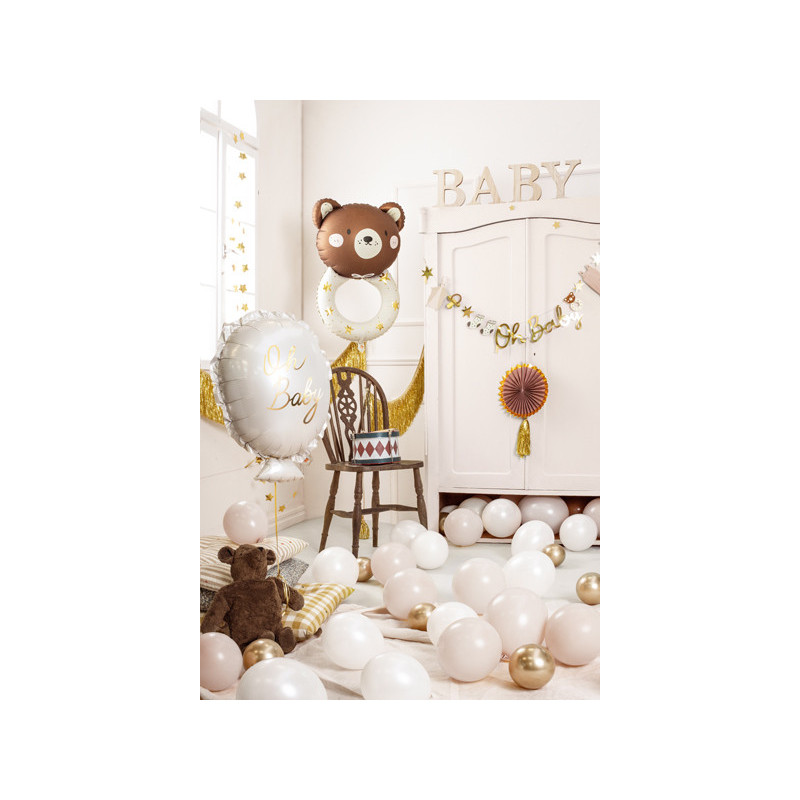 1 st. Färgglad folieballong nalle skallra, 61x88 cm för dop, födelsedag eller baby shower