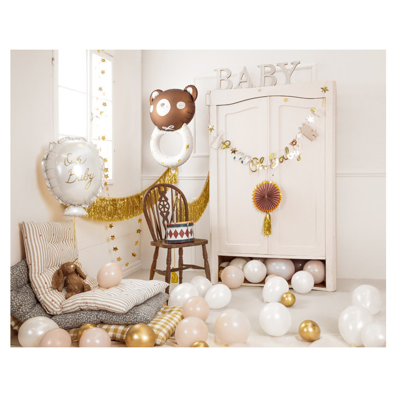 1 st. Färgglad folieballong nalle skallra, 61x88 cm för dop, födelsedag eller baby shower