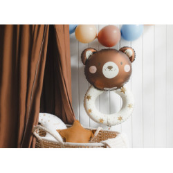 1 st. Färgglad folieballong nalle skallra, 61x88 cm för dop, födelsedag eller baby shower