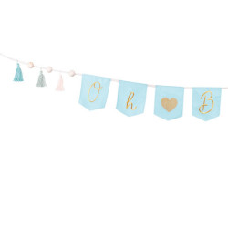 1 st. Himmelsblå Oh Baby bomullsbanner med tofsar, 2,5 m