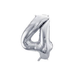 1 st. Silver metallic folieballong siffra "4", 72 cm, inkl. sugrör