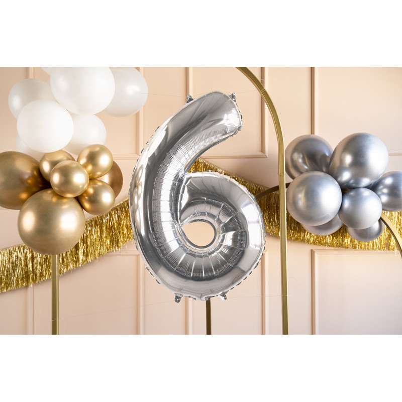 1 st. Silver folieballong siffran "6", 72 cm, för luft och helium