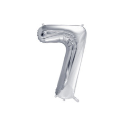 1 st. Folieballong siffra "7" silver, 72 cm, inkl. sugrör för luft och helium