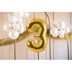 1 st. Satin folieballong siffra "3" i ljusguld, 72 cm inkl. sugrör för luft och helium