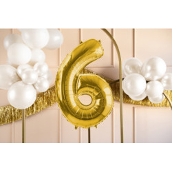 1 st Satin folieballong siffran "6" i ljusguld, 72 cm uppblåst