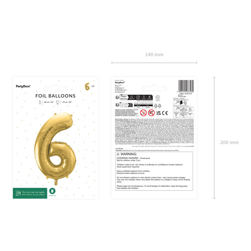 Folieballong Siffra 6 Ljusguld Satin 72 cm