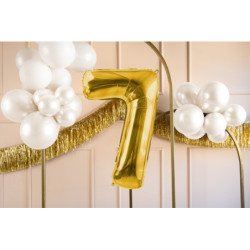 1 st. Satinfolieballong siffra "7" i ljus guld, 72 cm, för luft och helium, inkl. sugrör