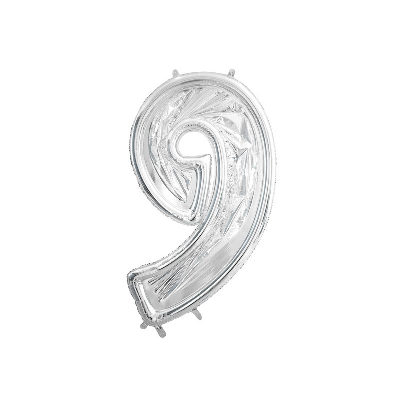 1 st. Sifferram '9' för latexballonger, 126 cm, silver