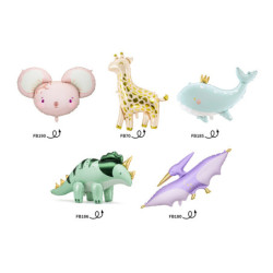 25 st folieballonger med djur: pterodactyl, triceratops, giraff, mus och val