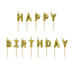 Födelsedagsljus Happy Birthday i guld perfekt till tårtan