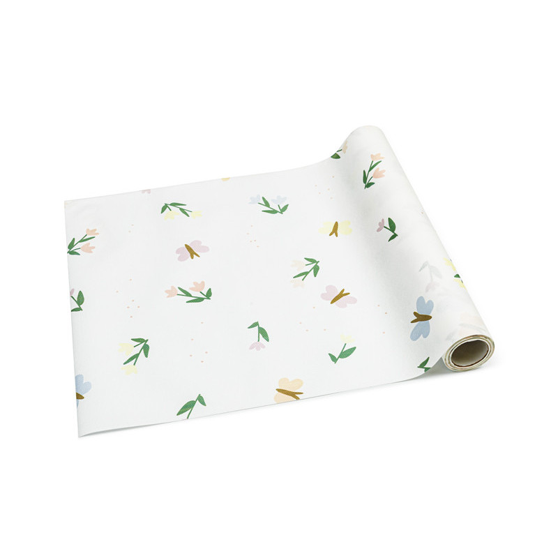1 stk. Nonwoven bordlöpare med blommor och fjärilar, mixade färger, 40 cm bred och 500 cm lång, perfekt för festlig dukning
