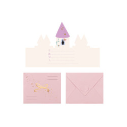 6 st. Inbjudningskort Castel, rosa färg med färgglatt tryck, 12,5x15,5 cm, inkl. kuvert