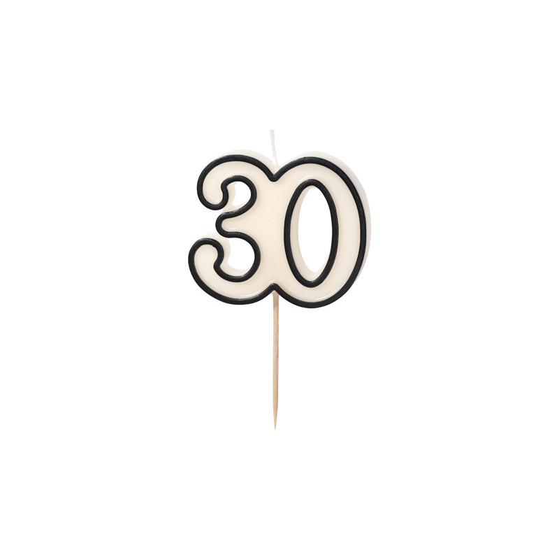 Birthday candle number 30, 5.5cm, black and white Birthday candle number 30, 5.5cm, black and white