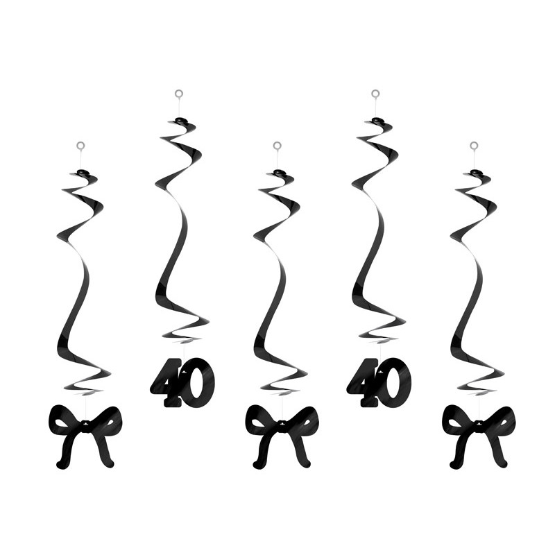 Birthday swirls for the 40th birthday with bows, black, 50 cm (1 pkt / 5 pc.) Birthday swirls for the 40th birthday with bows, black, 50 cm (1 pkt / 5 pc.)