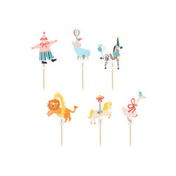 6 st. Cirkus Cupcake Topper i färgmix 9-11,5 cm – ta med magin till festen