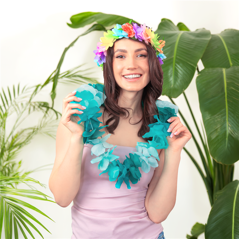 Hawaii Halsband Lila Vit och Grön Blomsterhalsband 45-50 cm Hawaii Halsband Lila Vit och Grön Blomsterhalsband 45-50 cm