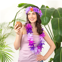 Hawaii Halsband Lila Vit och Grön Blomsterhalsband 45-50 cm Hawaii Halsband Lila Vit och Grön Blomsterhalsband 45-50 cm